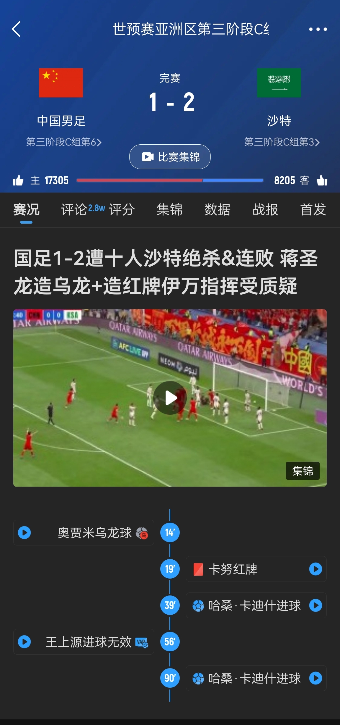 今天什么劇本？首戰(zhàn)沙特也是半場(chǎng)紅牌+蔣光太傷退，最后國(guó)足被翻