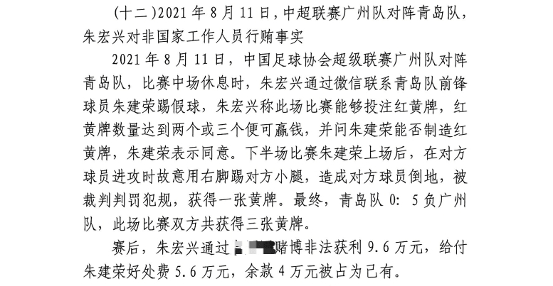 網(wǎng)傳判決書：青島球員朱建榮故意踢對方小腿，染黃收5.6萬好處費